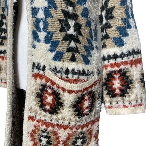 Shyanne Fuzzy Eyelash Boho Southwest Western Cowgirl Cardigan Sweater Duster XS - Picture 7 of 13